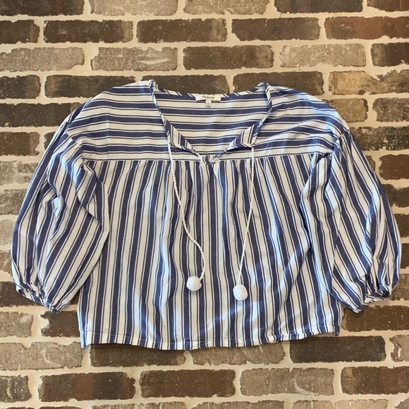 Madewell Tops - Blue and white striped Peasant top